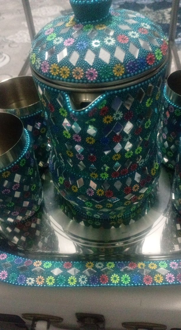 Nakışlı Renkli Çay Seti ve Tepsi - Görsel 2