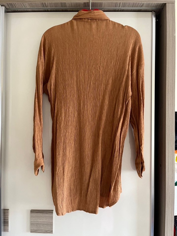 Bej Uzun Kollu Salaş Keten Gömlek - Görsel 2