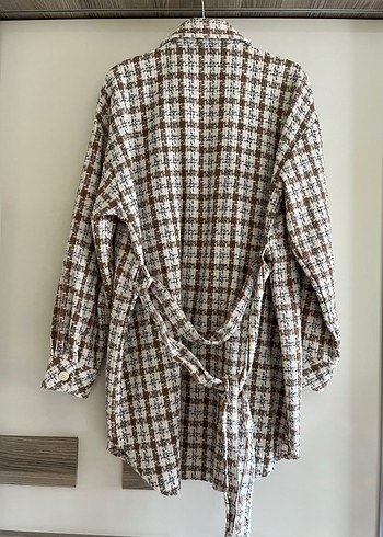 Düğmeli Uzun Ekose Kadın Gömlek - Görsel 2