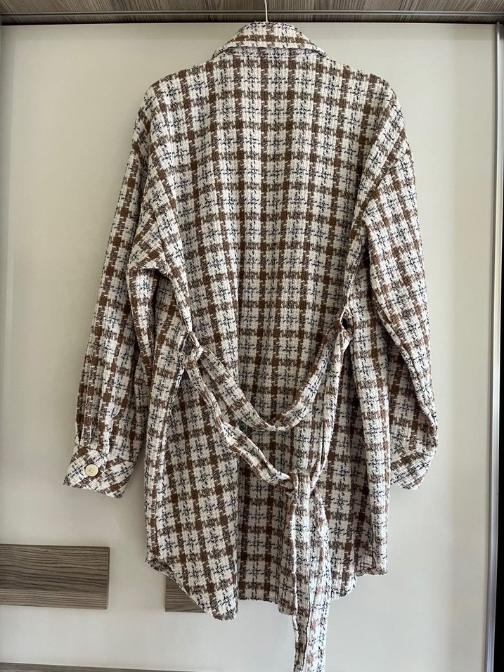 Düğmeli Uzun Ekose Kadın Gömlek - Görsel 2