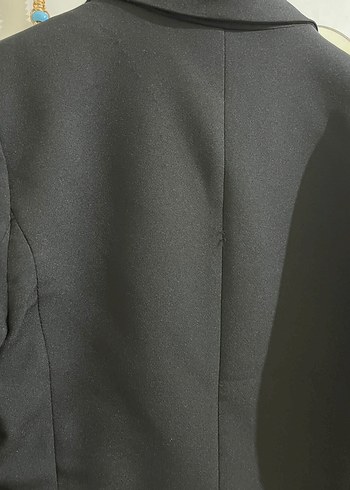 Düğmeli Siyah Mini Kadın Blazer Ceket - Görsel 4