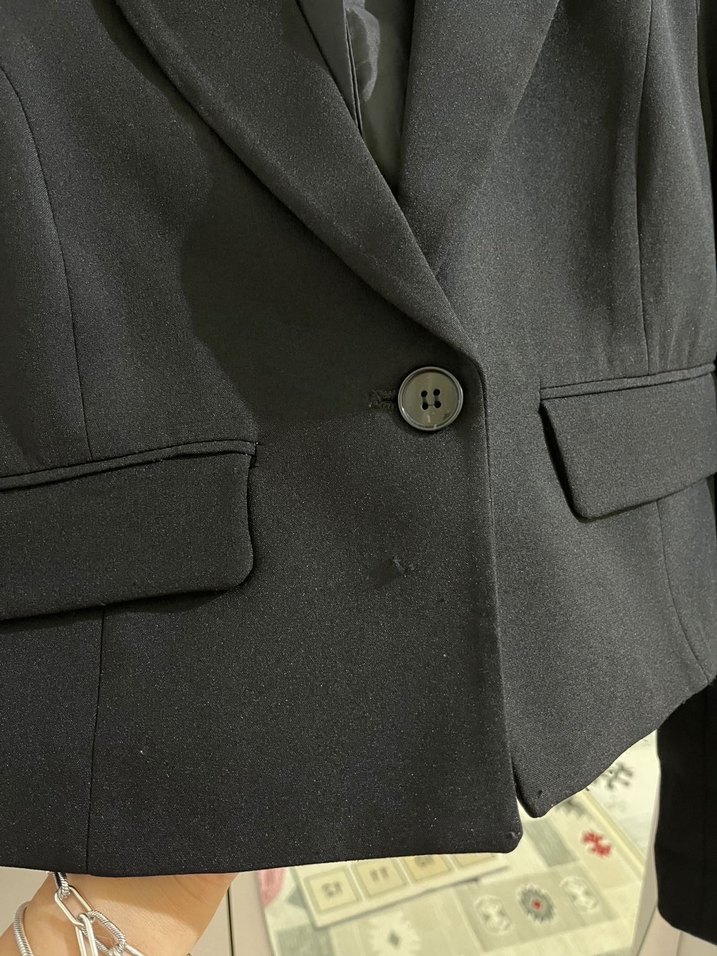 Düğmeli Siyah Mini Kadın Blazer Ceket - Görsel 3