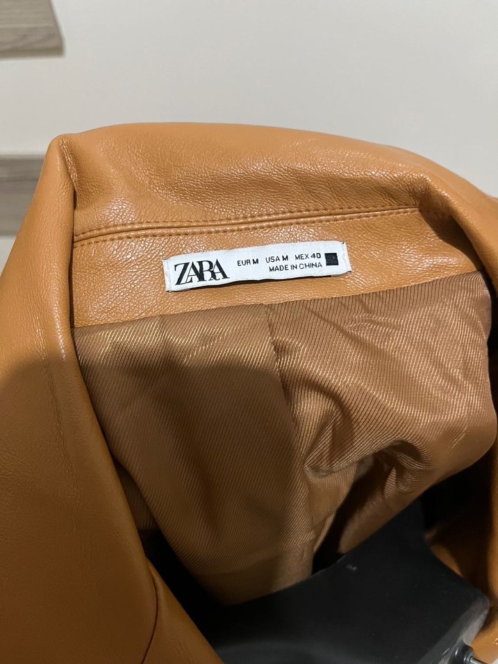 Düğmeli Kahverengi Deri Kadın Ceket - Görsel 2