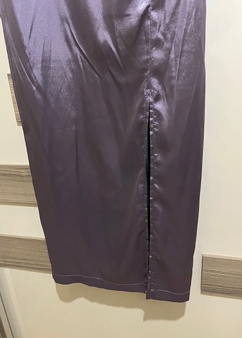 Mor Straplez Uzun Drapeli Abiye Elbise - Görsel 3