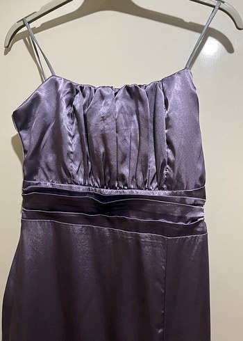 Mor Straplez Uzun Drapeli Abiye Elbise - Görsel 2