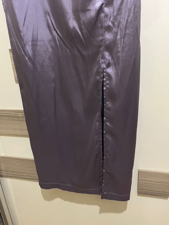 Mor Straplez Uzun Drapeli Abiye Elbise - Görsel 3