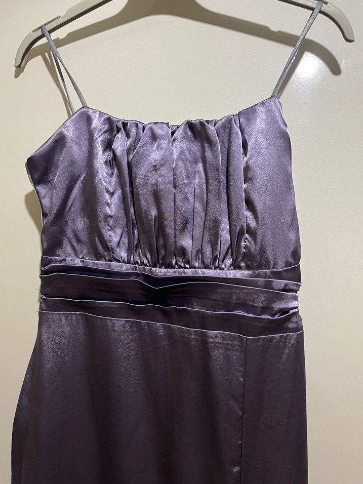 Mor Straplez Uzun Drapeli Abiye Elbise - Görsel 2