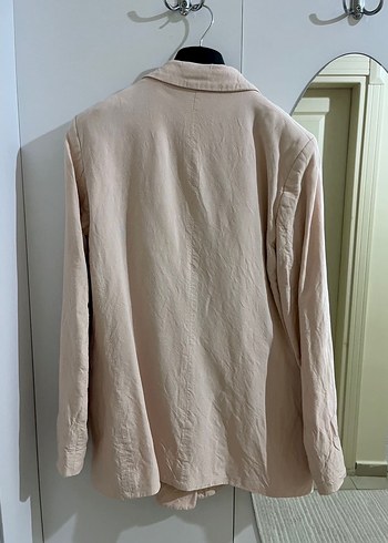 Bej Kadın Keten Kumaş Düğmeli Blazer - Görsel 2