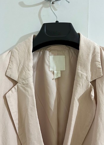 Bej Kadın Keten Kumaş Düğmeli Blazer - Görsel 3