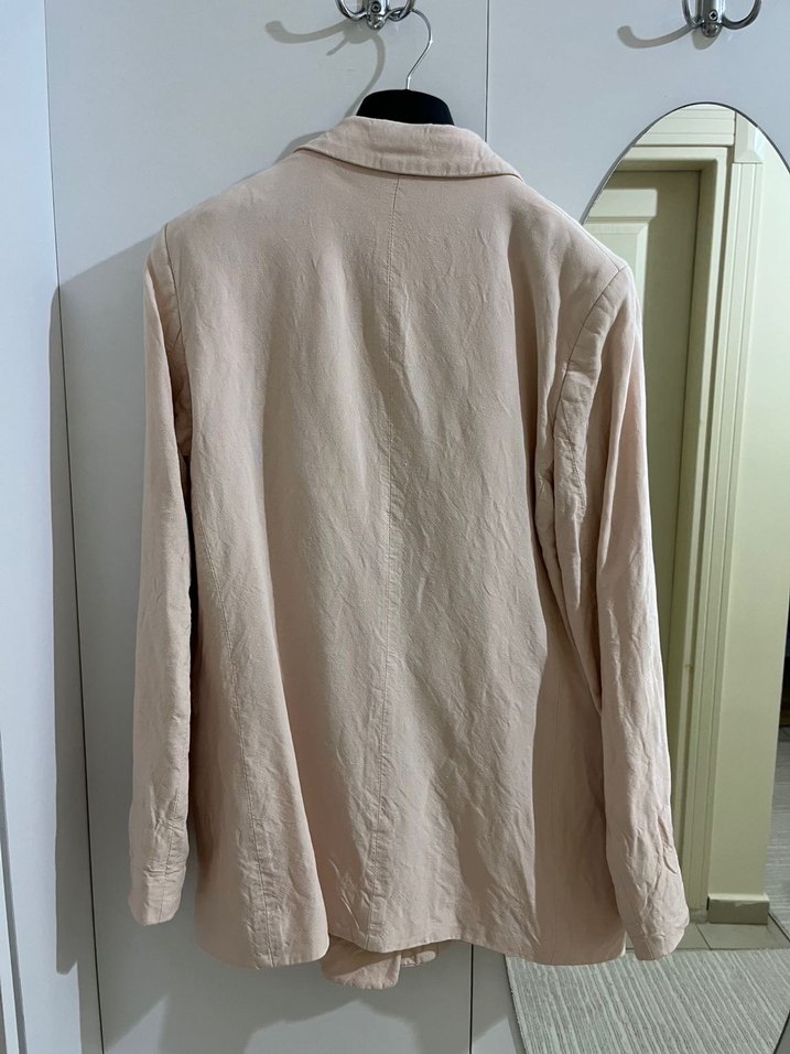 Bej Kadın Keten Kumaş Düğmeli Blazer - Görsel 2