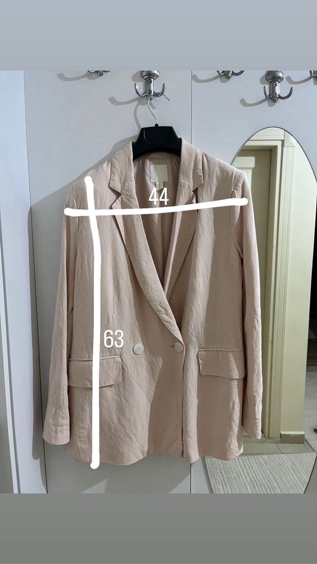 Bej Kadın Keten Kumaş Düğmeli Blazer - Görsel 4