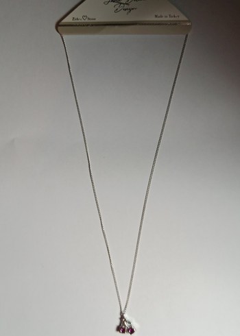 Bordo Zincir Detaylı Kiraz Kolye - Görsel 4