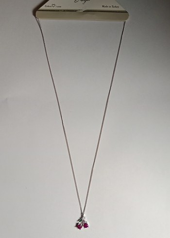 Bordo Zincir Detaylı Kiraz Kolye - Görsel 2