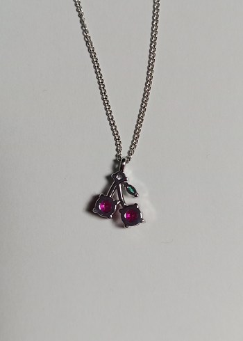 Bordo Zincir Detaylı Kiraz Kolye - Görsel 3