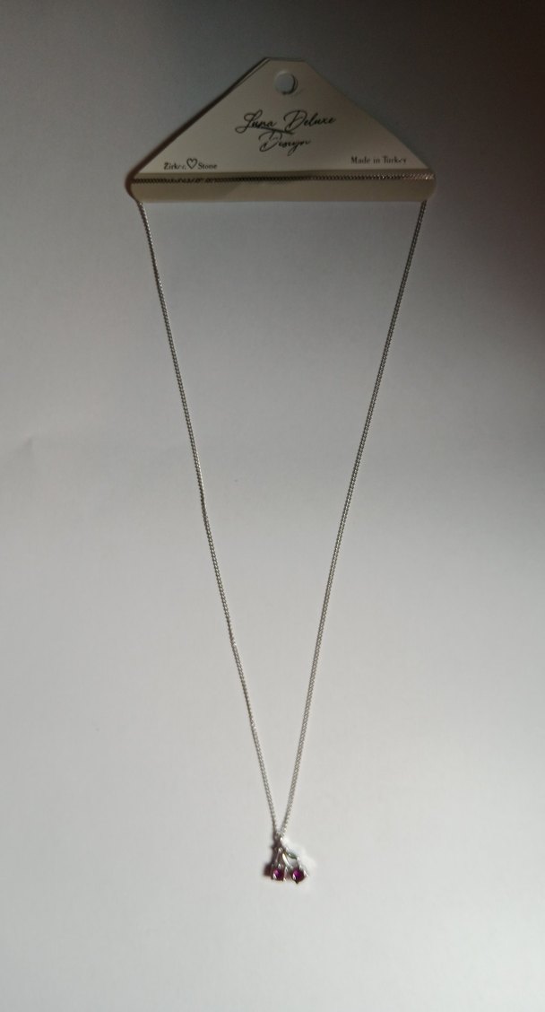 Bordo Zincir Detaylı Kiraz Kolye - Görsel 4