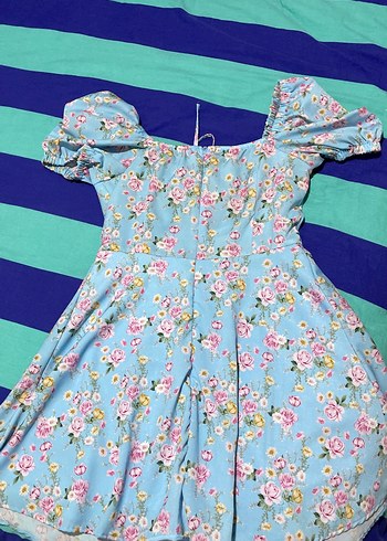 Mavi Çiçekli Volanlı Mini Elbise - Görsel 2