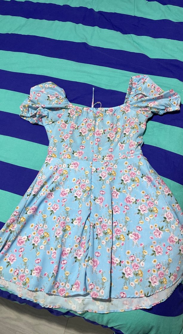 Mavi Çiçekli Volanlı Mini Elbise - Görsel 2