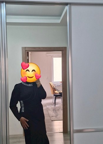 Uzun Siyah  simli Drapeli Abiye Elbise - Görsel 2