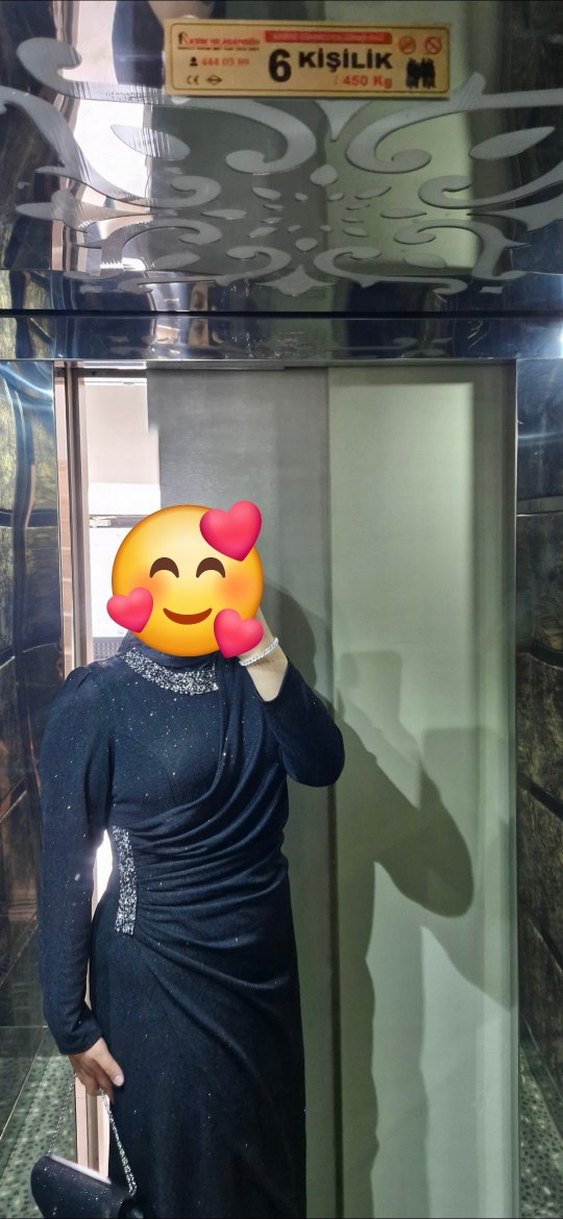 Uzun Siyah  simli Drapeli Abiye Elbise - Görsel 3