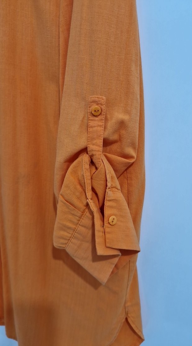 Turuncu Düğmeli Uzun Kollu Keten Gömlek - Görsel 2