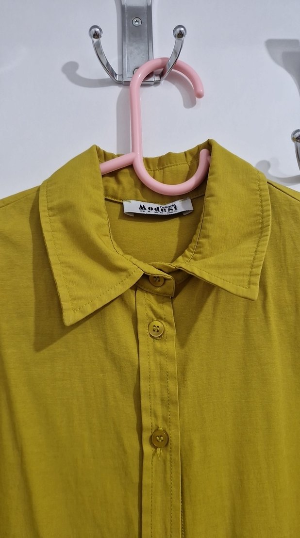 Yağ yeşili Uzun Kollu Kadın Gömlek - Görsel 3