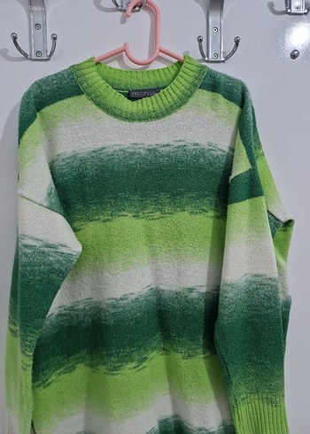 Desenli Yeşil Triko Kazak - Görsel 2