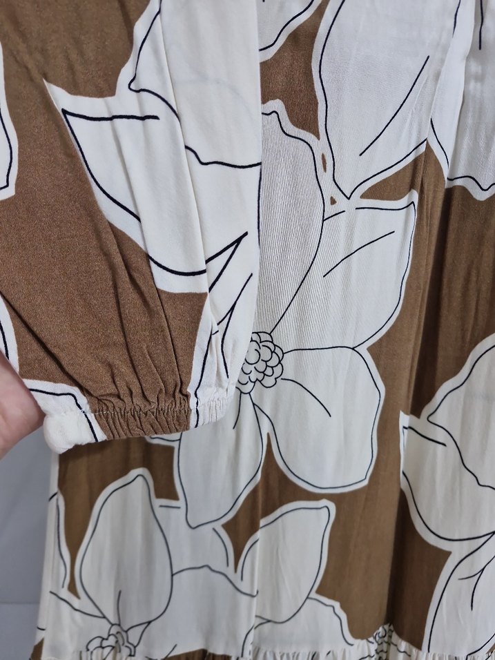 Bej Çiçek Desenli Uzun Bohem Elbise - Görsel 3