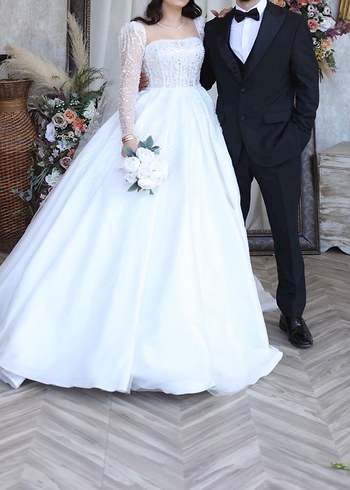 Uzun Kollu Prenses Gelinlik - Görsel 8