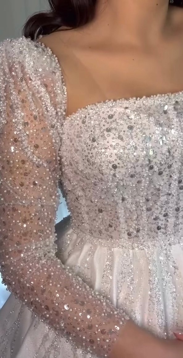 Uzun Kollu Prenses Gelinlik - Görsel 3