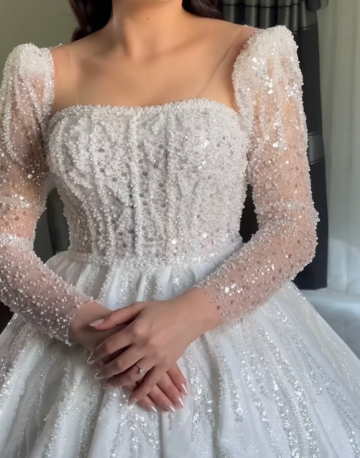 Uzun Kollu Prenses Gelinlik - Görsel 2