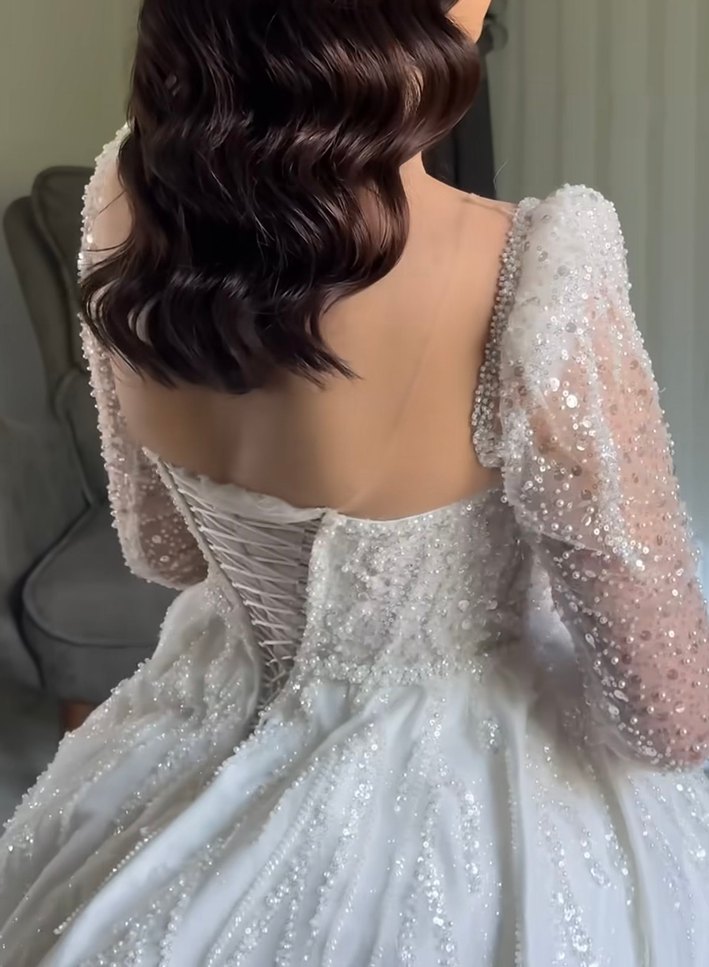 Uzun Kollu Prenses Gelinlik - Görsel 4