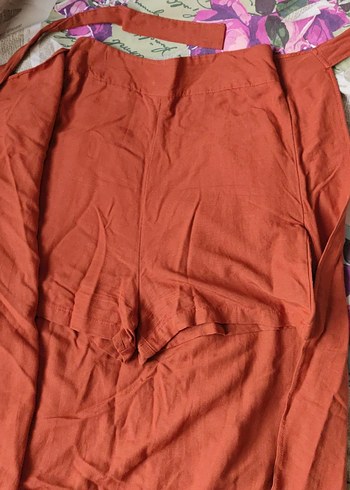 Drapeli Uzun Keten Etek - Kiremit Rengi - Görsel 2