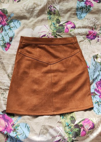 Kahverengi Süet Kemerli Mini Etek - Görsel 2