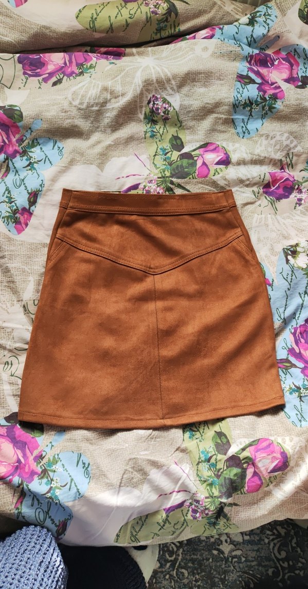 Kahverengi Süet Kemerli Mini Etek - Görsel 2