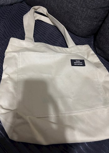 Gri Detaylı Bej Kadın bez Günlük Çanta - Görsel 2