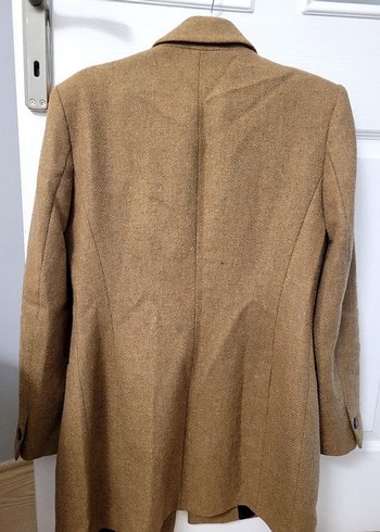 Düğmeli Kahverengi Midi Kadın Keten Ceket - Görsel 4