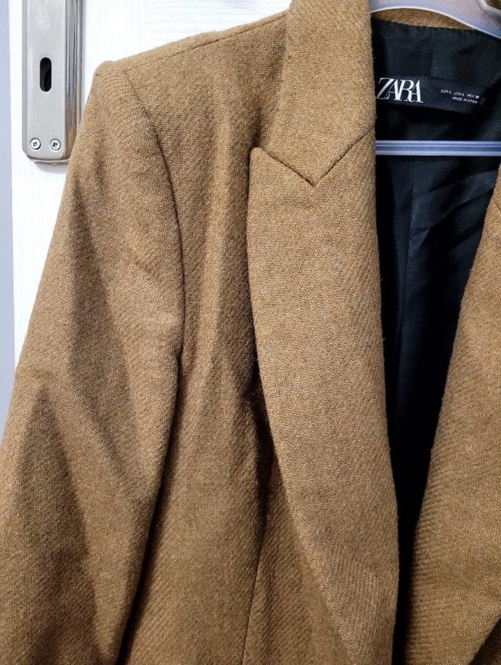 Düğmeli Kahverengi Midi Kadın Keten Ceket - Görsel 2