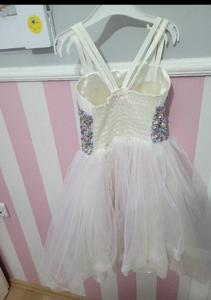 Beyaz Payetli Kız Çocuk Elbisesi - Görsel 3