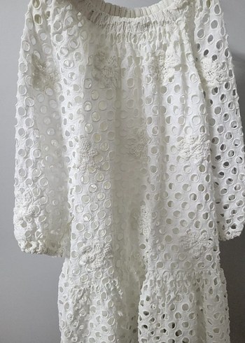 Beyaz Nakışlı Uzun Kollu Bohem Kız Elbisesi - Görsel 5