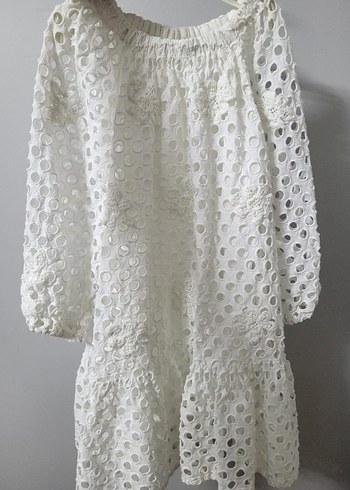 Beyaz Nakışlı Uzun Kollu Bohem Kız Elbisesi - Görsel 6