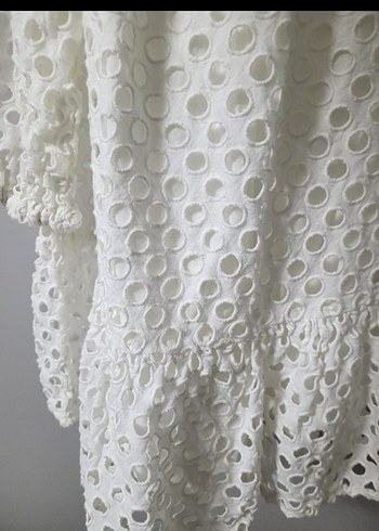 Beyaz Nakışlı Uzun Kollu Bohem Kız Elbisesi - Görsel 4