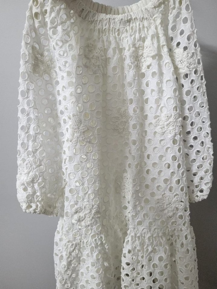 Beyaz Nakışlı Uzun Kollu Bohem Kız Elbisesi - Görsel 5