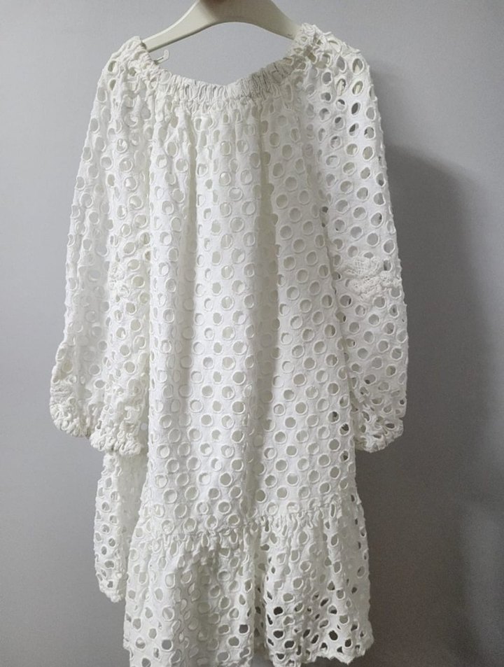 Beyaz Nakışlı Uzun Kollu Bohem Kız Elbisesi - Görsel 2