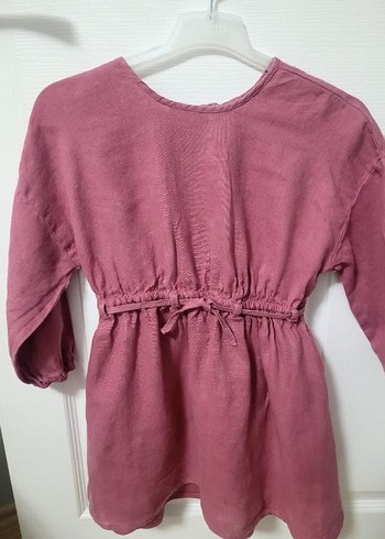 Bordo Kız Çocuk Keten Elbise - Görsel 2