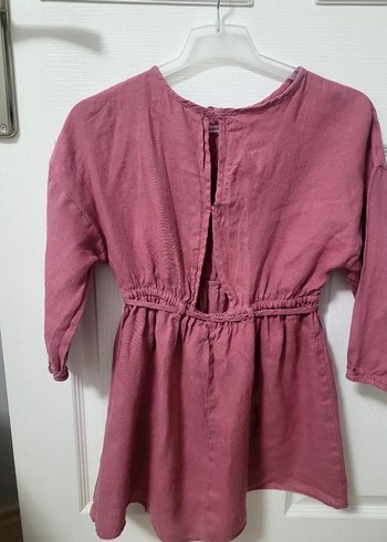 Bordo Kız Çocuk Keten Elbise - Görsel 3