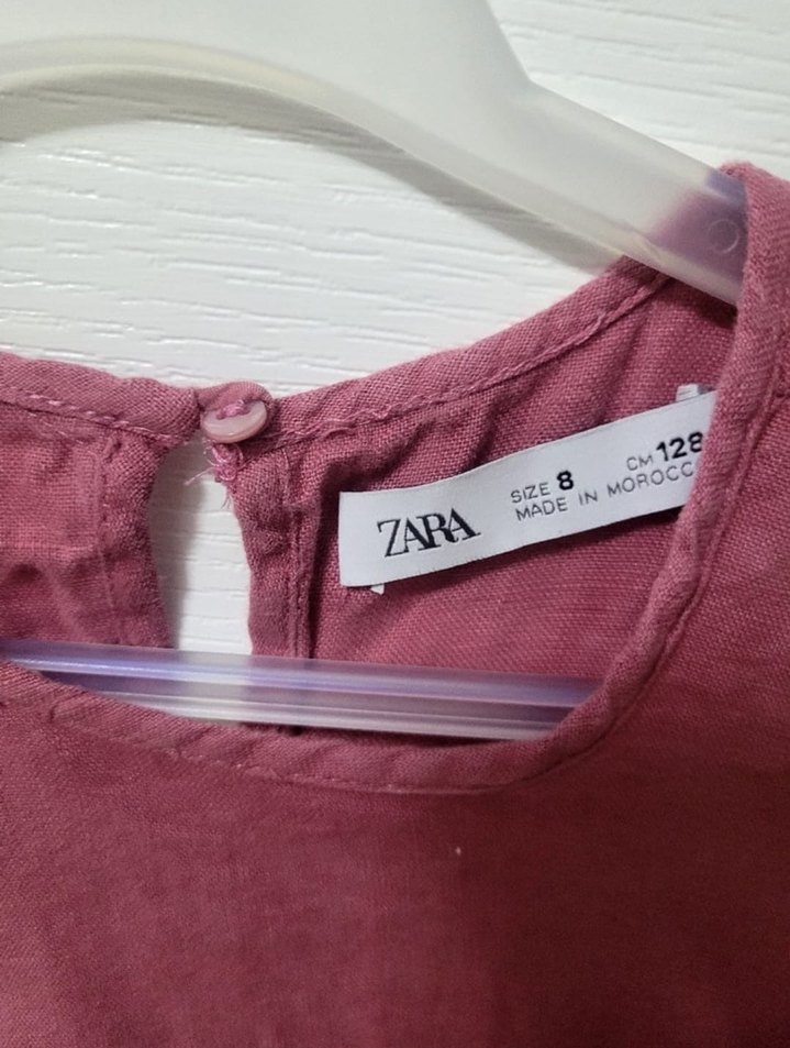 Bordo Kız Çocuk Keten Elbise - Görsel 4