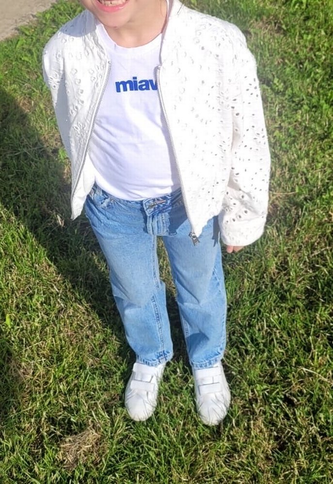 Kız Çocuk Beyaz Dantel Detaylı Denim Ceket - Görsel 2