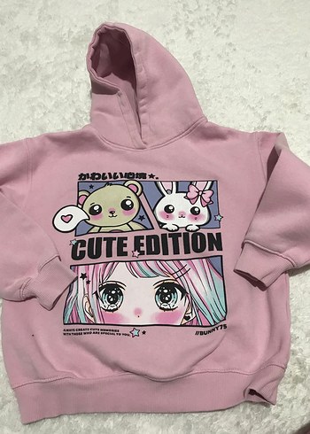 Kız Çocuk Pembe Kapüşonlu Sweatshirt - Görsel 2
