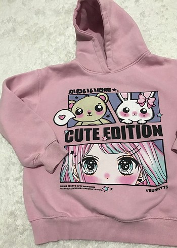 Kız Çocuk Pembe Kapüşonlu Sweatshirt - Görsel 3