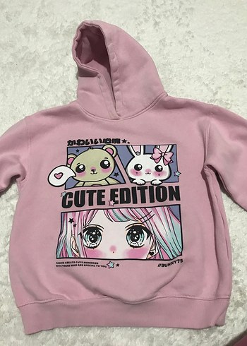 Kız Çocuk Pembe Kapüşonlu Sweatshirt - Görsel 4